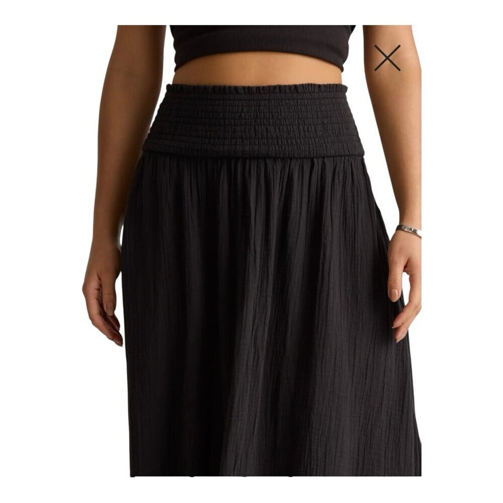 Quince Black Maxi Skirt with Smocked Waist - Picture 2 of 10